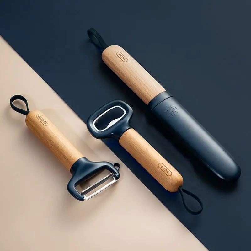 Stainless Steel Beer Bottle Opener Vegetable Potato Peeler Zester Paring Peeling Fruit Knife Wooden Handle Kitchen Home Tools