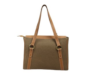 Elegant Brown Canvas and Caramel Leather Handbag for Women Chic <b>Tote</b> Shoulder Bag Ladies Fashion Purse for Office Daily Use - Product Image 3