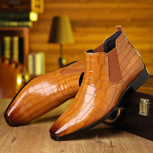 Bottines Chelsea pour hommes, motif en treillis, talon bas, orange, brun foncé, noir, vert, bordeaux, taille 39-48, en stock - Product Image 4