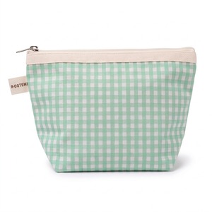 Bolsa de Aseo Grande a Cuadros Verde Menta, Forma Trapezoidal de 27 cm, Bolsa de Lavado con Ribete de Lona Color Crudo, Cierre de Cremallera Superior, Logotipo Personalizado OEM, para Viaje - Product Image 3