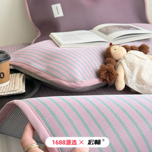 Juego de colchonetas refrescantes de seda helada Hongchang, a rayas y de color liso, 1.2m, 1.5m, 1.8m, para cama, uso doméstico en verano - Product Image 4