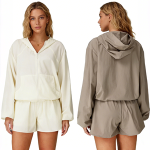 Giacca da Yoga con Cappuccio per Donna, <span class=keywords><strong>Alta</strong></span> Qualità, Resistente ai Raggi UV, Traspirante, Asciugatura Rapida, Lunghezza Intera, in Spandex/Nylon con Zip, <span class=keywords><strong>Protezione</strong></span> <span class=keywords><strong>Solare</strong></span> - Product Image 1
