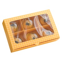 Boîte d'emballage de pâtisserie écologique et biodégradable personnalisée à carreaux, boîte cadeau vide à 4 compartiments pour pâtisserie, en papier d'art carré avec fenêtre