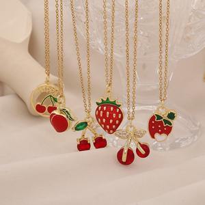 Moda carina 18K oro placcato in acciaio inox zircone frutta ciliegia fragola collana pendente per donne gioielli regalo impermeabile - Product Image 1