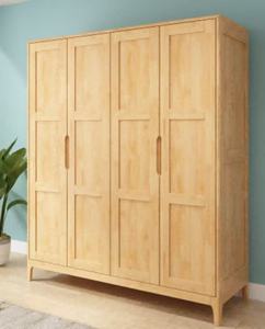Armoire 4 portes en chêne clair de qualité supérieure avec panneaux horizontaux, organisateur de vêtements moderne et minimaliste pour chambre à coucher - Product Image 6