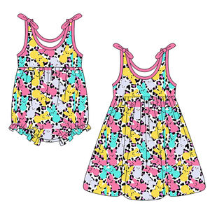 Preventa MOQ 5, Ropa Infantil de Algodón Orgánico con Estampado de Leopardo y Conejitos para Niñas, Ropa Infantil al por Mayor, Nueva Moda, Precio de Fábrica - Product Image 1