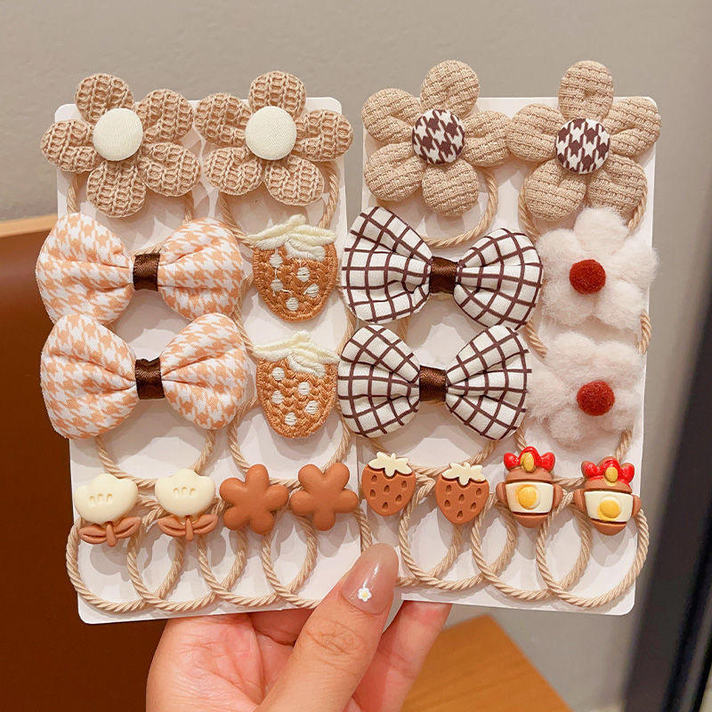 Daily Girls Hair Accessories Cartoon Cute Flower Bow Elastic Rubber Bands Ponytail Holder 10Pcs/Set Elastic Hair Ties for Kids