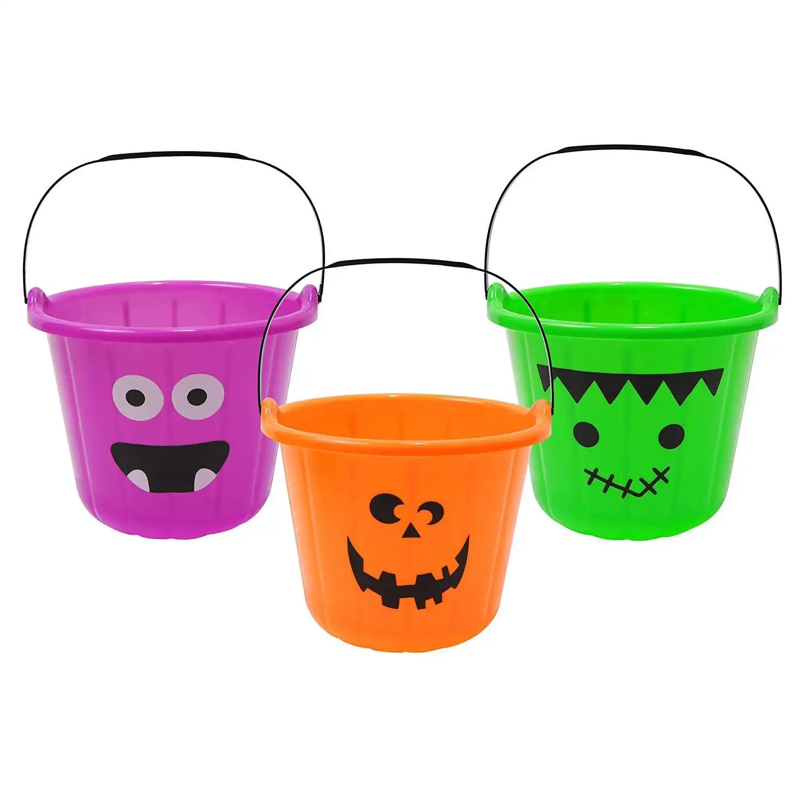 Halloween Candy Baskets Trick or Treat Buckets for Kids Portable Candy Plastic Pails for Halloween Party Supplies