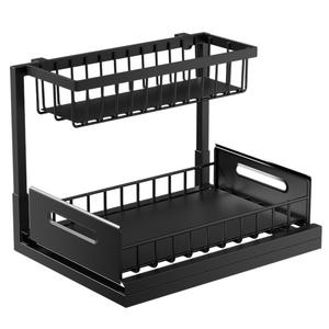 Étagère de rangement multifonctionnelle pour évier de cuisine, organisateur de comptoir à double niveau avec poignée, support pour pots à épices - Product Image 1