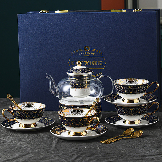 4 cups 4 plates 4 spoons flower teapot gift box