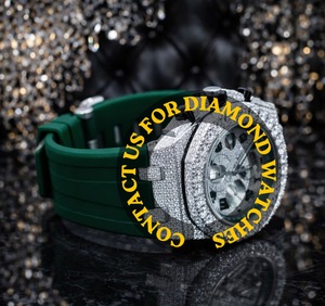 Montre en diamant moissanite de qualité supérieure avec bracelet en caoutchouc vert pour les fêtes ou les mariages, disponible pour la vente en gros - Product Image 2