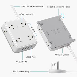 สายต่อ5ft ปลั๊กแบนแบบบางพิเศษสายไฟ1625วัตต์พร้อมพอร์ต USB - Product Image 2