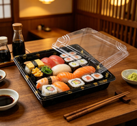 Boîte alimentaire jetable écologique en plastique PET, design personnalisé, forme carrée noire, pour sushis, salades, sandwichs, pain
