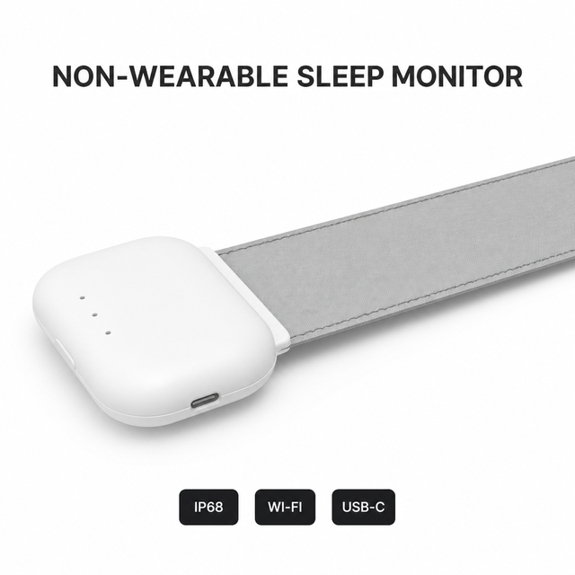 Smart Sleep Monitor Non-Contact Sleep Tracker Heart Rate Breathing Monitoring USB Powered IP68 Waterproof Wi-Fi Connected for