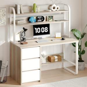 โต๊ะคอมพิวเตอร์วอลนัทปรับได้พร้อมลิ้นชักสีขาวแบบเปิดประทุนสำหรับห้องเรียนในห้องนอนชั้นวางด้านล่างขนาดเล็กโต๊ะเขียนหนังสือ - Product Image 3