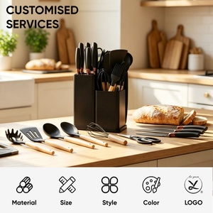 Wholesale 19Pcs Food Grade Silicone Cooking Utensils Set with Wood Handles Non-Stick & Non-Slip Turner Soup Ladle Kit <b>Holder</b> - Product Image 4