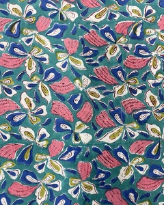 Hand <b>Block</b> <b>Printed</b> 100% Cotton Fabric Soft Natural by the Yard Women's Dress Curtain & Bag Fabric - Product Image 2