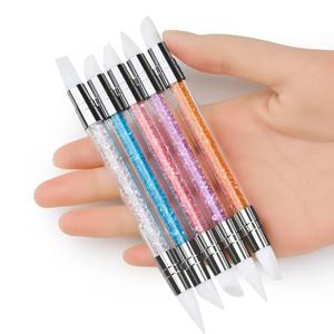 Lot de 5 stylos professionnels multifonctionnels roses à double embout pour nail <span class=keywords><strong>art</strong></span>, avec strass, en silicone, pour la peinture florale et le pointillage des ongles - Product Image 3