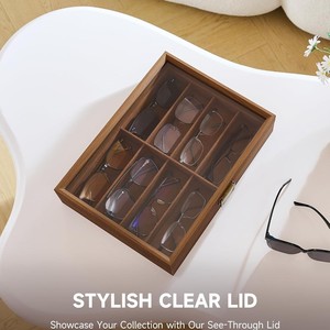 Wooden Eyeglasses Storage Box Eight Compartment Flip Top <b>Case</b> <b>For</b> Jewelry And <b>Glasses</b> Walnut Color - Product Image 3
