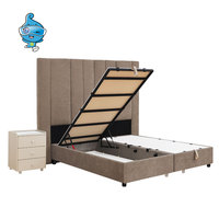 Lit double capitonné de luxe européen sur mesure avec tête de lit haute, réglable, gain de place, avec rangement à vérin à gaz