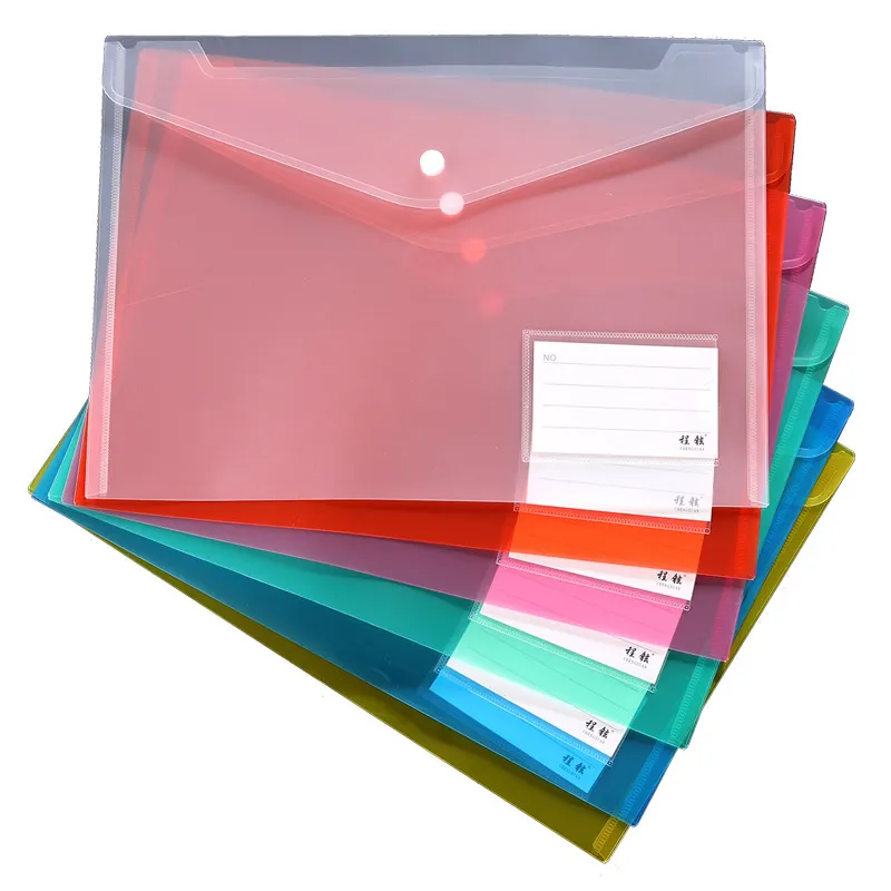 مخصص شعار للماء PVC A4 حجم المغلف مجلد شفافة تعزيز PP زر المفاجئة حقيبة للمجلدات والملفات