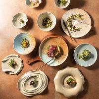 Nordique Vajilla De Porcelana Artistique Restaurant Vaisselle Plat Irrégulier Bord Porcelaine Vaisselle Gris Jaune Glaçure Assiette En Céramique