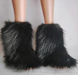 שיקול כחול ורוד לבן פרווה מגפיים לנשים ברכיים מגפיים גבוהים באמצע עגל גודל 12 שטוח סיטוני שטוח טשטוש קטיפה - Product Image 4