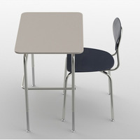 Ensemble bureau et chaise en plastique thermoformé rigide pour écolier, avec structure métallique, fabriqué en Chine