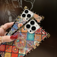 Coque de téléphone tendance ethnique de luxe avec support anneau électroplaqué pour iPhone 16 11 Pro Max X XS Max - Étuis de téléphone portable à la mode