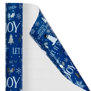 Custom Eco-Friendly Recyclable <b>Blue</b> Christmas Tree Snowflake Pattern Gift Wrapping <b>Paper</b> <b>Roll</b> Art <b>Paper</b> 100GSM Coated Waterproof - Product Image 2