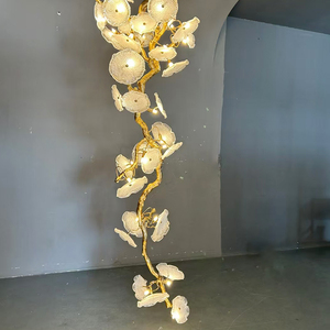 Đèn chùm pha lê hiện đại cao cấp toàn đồng biệt thự song lập kiểu lá sen dự án khách sạn đèn treo nghệ thuật trang trí - Product Image 3