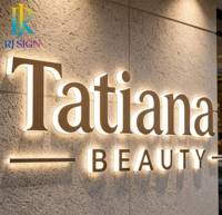 Enseigne commerciale personnalisée en métal doré, enseigne 3D en acrylique rétroéclairée par LED, panneau de signalisation de marque monté pour mur de beauté
