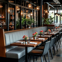 Ensemble de mobilier de restaurant commercial moderne de luxe Ron Group, sièges en cuir, table et chaises en bois personnalisables