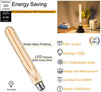 Fabricant d'ampoules à Filament Led rétro T185 T225 T300 ampoule à Tube Led E27 2w 3w 4w 6w 8w 220v lumière de flamme pour éclairage de lustre