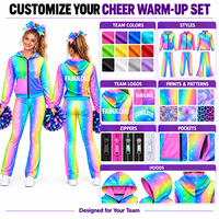Ensemble de survêtement d'équipe Rainbow Ombre Cheer personnalisé avec impression étoile scintillante, comprenant un sweat à capuche entièrement zippé et un pantalon évasé, résistant à la décoloration