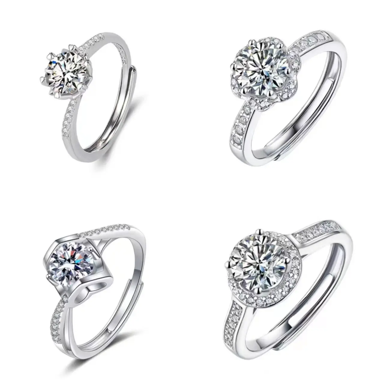 925 Silver Platinum Plated Zircon Rings Moissanite Diamond Opening Adjustable Rings for Couple Wedding Engagement