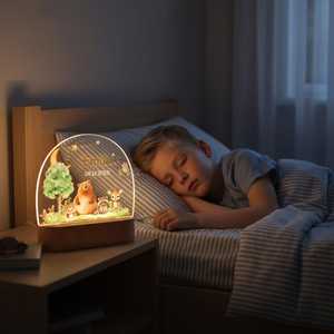Wooden Square Base <b>Night</b> <b>Light</b> Custom Baby Name Gift Kids Bedside Lamp Newborn & Baptism Gift for Boy Girl LED Dimmable - Product Image 2