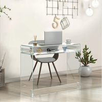 Bureau d'ordinateur en acrylique transparent - Bureau d'écriture moderne avec étagère de rangement pour le bureau à domicile