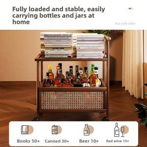 Étagère de rangement alimentaire à double niveau pour salon, chariot roulant en bambou sur pied avec roulettes, étagère en bois de bambou - Product Image 5