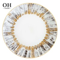 Assiette de Présentation en Porcelaine Fine Grise de Haute Qualité, Motif Ray, pour Mariage, Logo Personnalisable, Décoration pour Événements, Assiette en Céramique à Louer