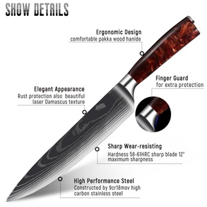 Professional Kitchen <b>Knife</b> Laser Damascus Pattern Chef <b>Knife</b> Set Japanese Style High Carbon Steel with Pakka Wood Handle - Product Image 6