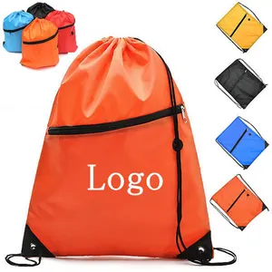 Nylon Drawstring Bag With Zipper Customized Cinch Bag Backpack Waterproof 210D Polyester Drawstring Bag