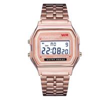 Montre de sport LED WR F91W, bracelet en acier, style tendance, montre-bracelet pas chère pour homme, montre électronique multifonction pour femme