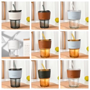 Wholesale Custom Logo Coffee <b>Cup</b>,Hot Sale Portable Glass Coffee <b>Cup</b> <b>Reusable</b> Large-Capacity Juice Milk Mug with Straws &Lids - Product Image 2