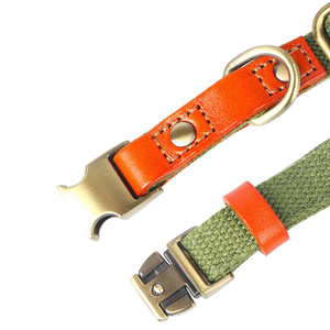 Collier pour chien réglable en nylon avec boucle en métal et garniture en cuir orange - Product Image 6