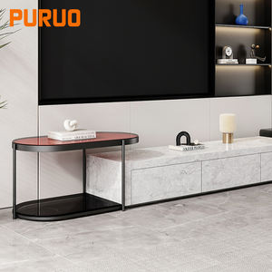 طاولة تلفزيون عصرية من بورو لشاشات حتى 80 بوصة مع وحدة تخزين مزدوجة وطاولة وسائط مع باب قابل للطي لغرفة المعيشة - Product Image 2