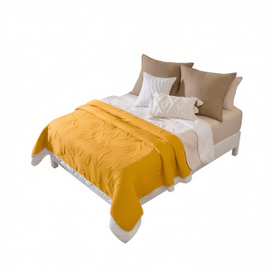 Ensemble de housse de couette Marla Mustard King Size en coton matelassé 4 pièces, literie pour la maison, couleur blanc Vianney jaune - Product Image 1