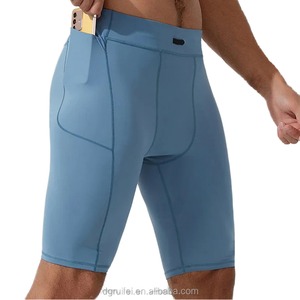 Blank Summer Solid Casual Custom Elastic Waist Knee Length 4 Way Stretch Compression Shorts <b>Tight</b> Gym Active Running Cycling Men - Product Image 2