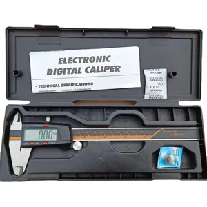 Kaliper digital desain kustom 150/200/300mm x 0.01 kotak plastik hitam perumahan digital vernier Caliper