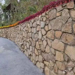 QUYANG Taman Luar Ruangan Berjalan Granit Alam Tumpukan Dinding Batu Batu Eksterior Dinding Kelongsong Batu Veneer